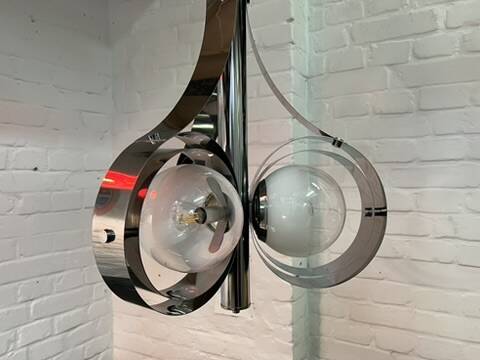 Vintage Space Age chrome and glass chandelier from the 1970s.