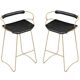 A pair of comfortable stools with a backrest, black and with gold brass.