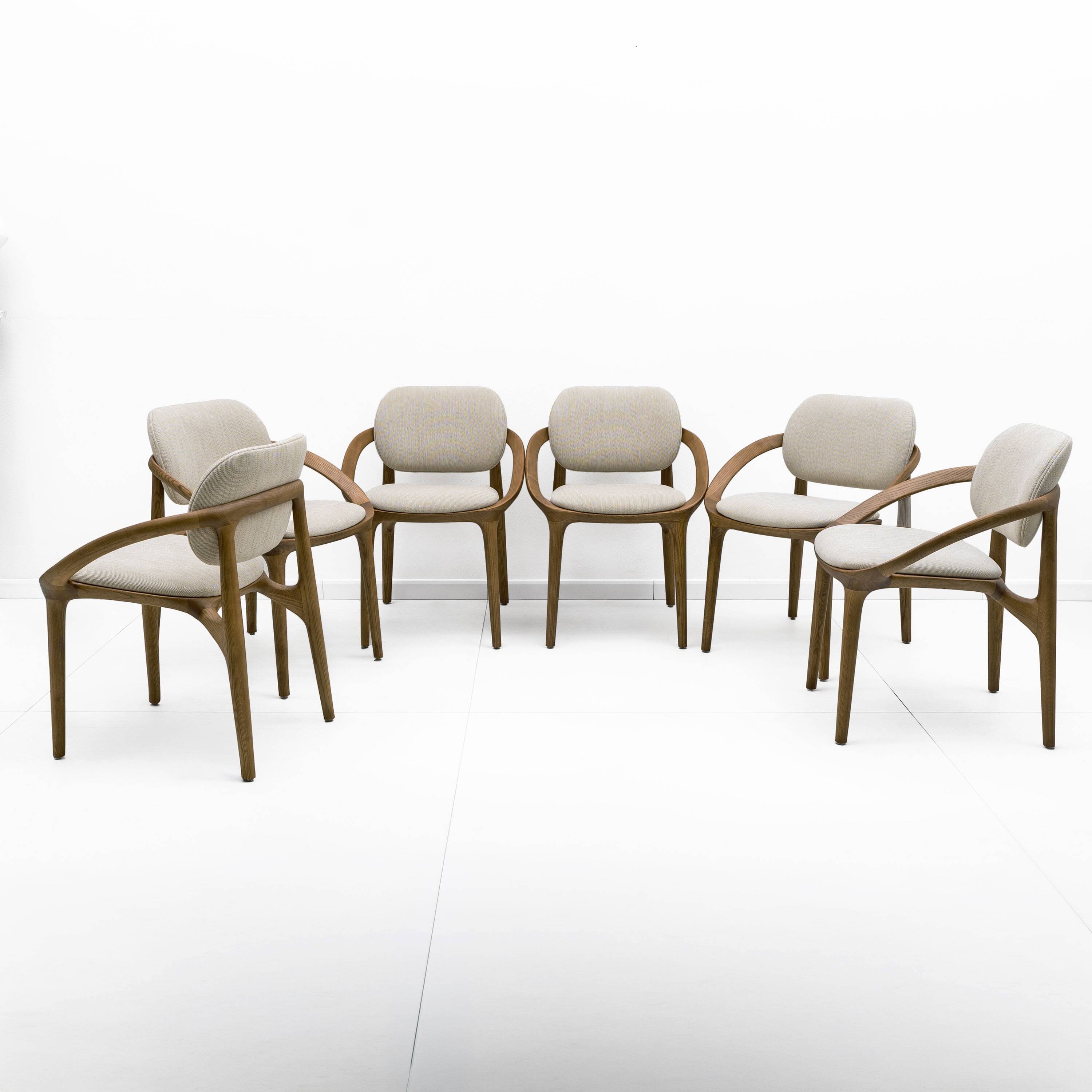 Set of Six Italian Contemporary Dining Chairs with Sculptural Curved Frame