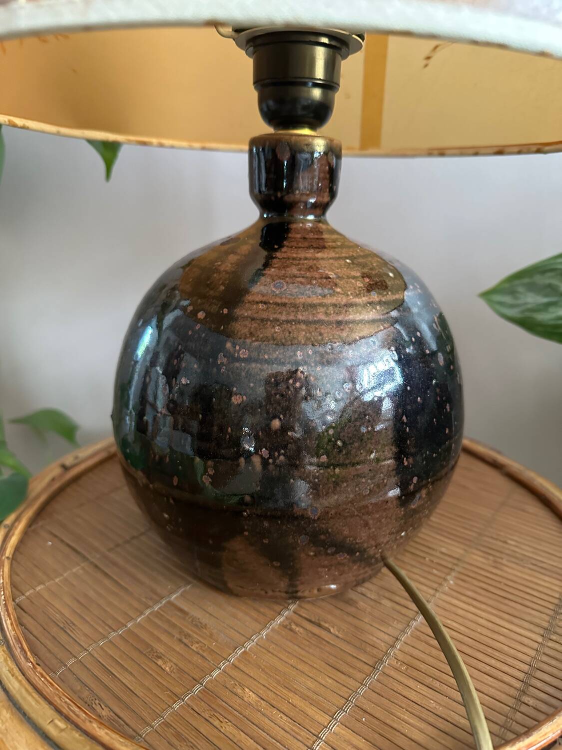 Sandstone ball lamp by Guy Baudat, vintage ceramic