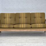 1970s, Danish 3-seater sofa, furniture wool, solid oak wood.