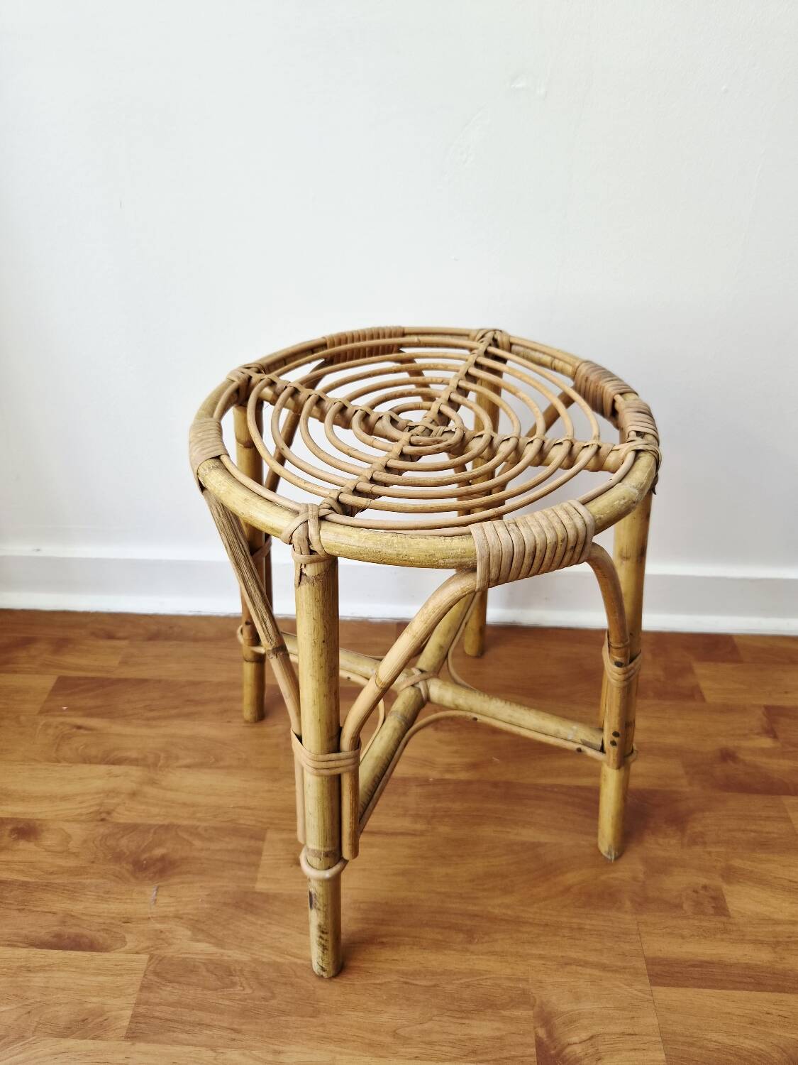 Vintage rattan stool in retro bohemian style - 1950s/1960s -