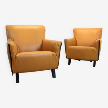 Artifort F330 ‘Cordoba’ Lounge Chairs in Soft Ochre Leather by Gerard van den Berg