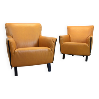 Artifort F330 ‘Cordoba’ Lounge Chairs in Soft Ochre Leather by Gerard van den Berg