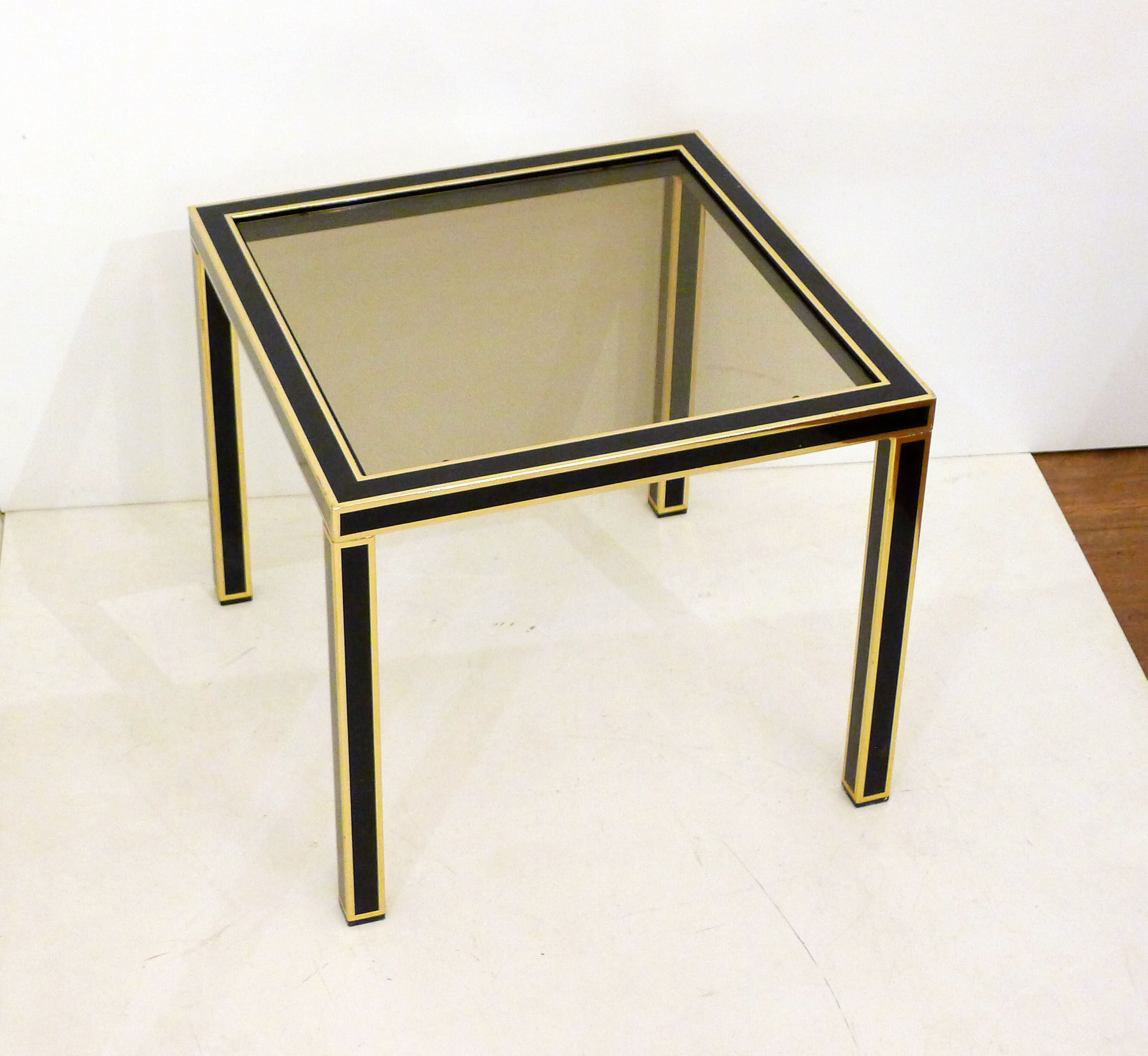 Pair of black & gold trundle tables 1970'
