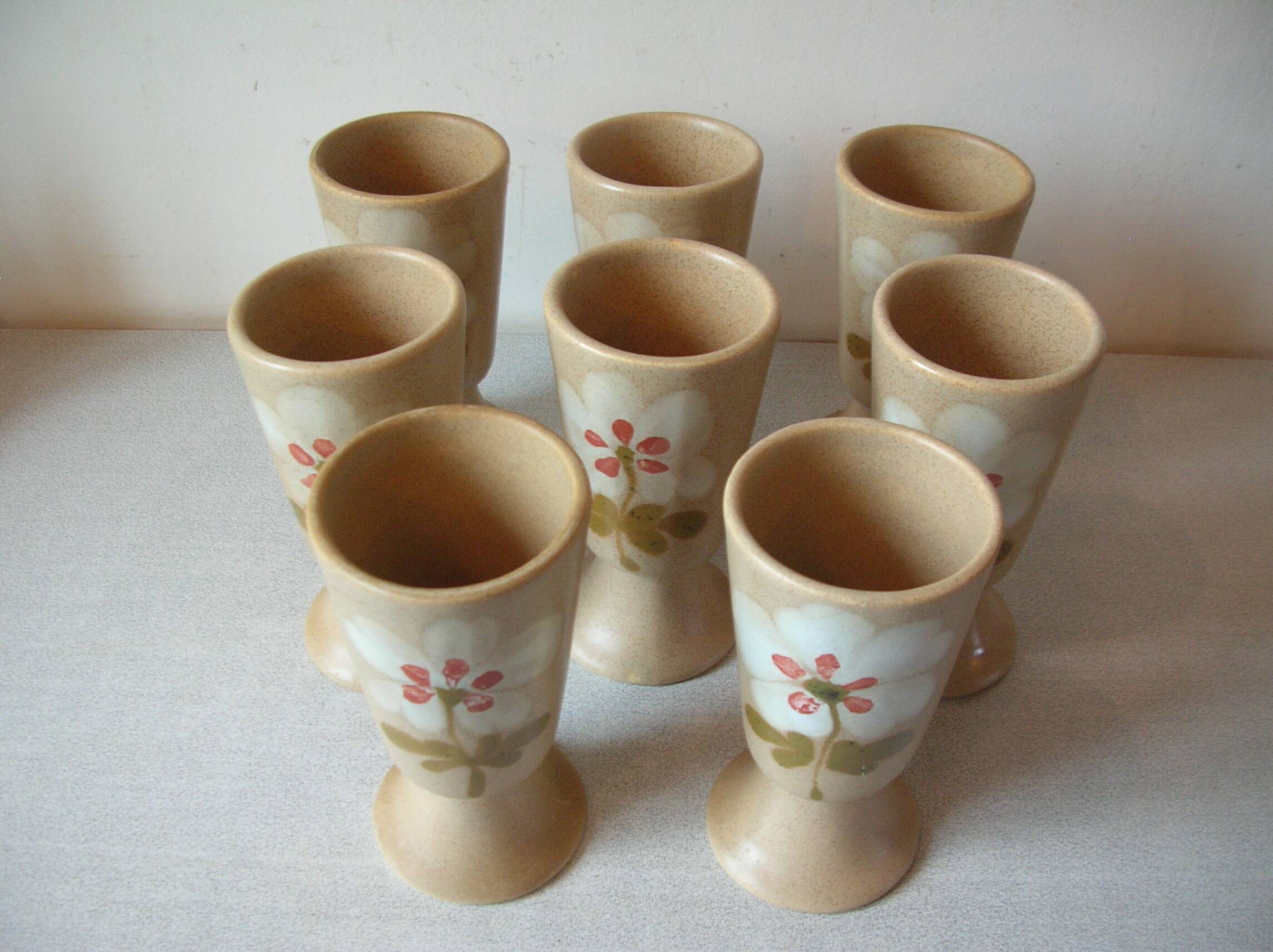 Old 8 mazagrans coffee service in stoneware with floral flower decoration 14 cm kitchen decor
