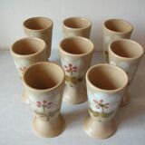 Old 8 mazagrans coffee service in stoneware with floral flower decoration 14 cm kitchen decor
