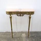 Console in brass and pink alabaster