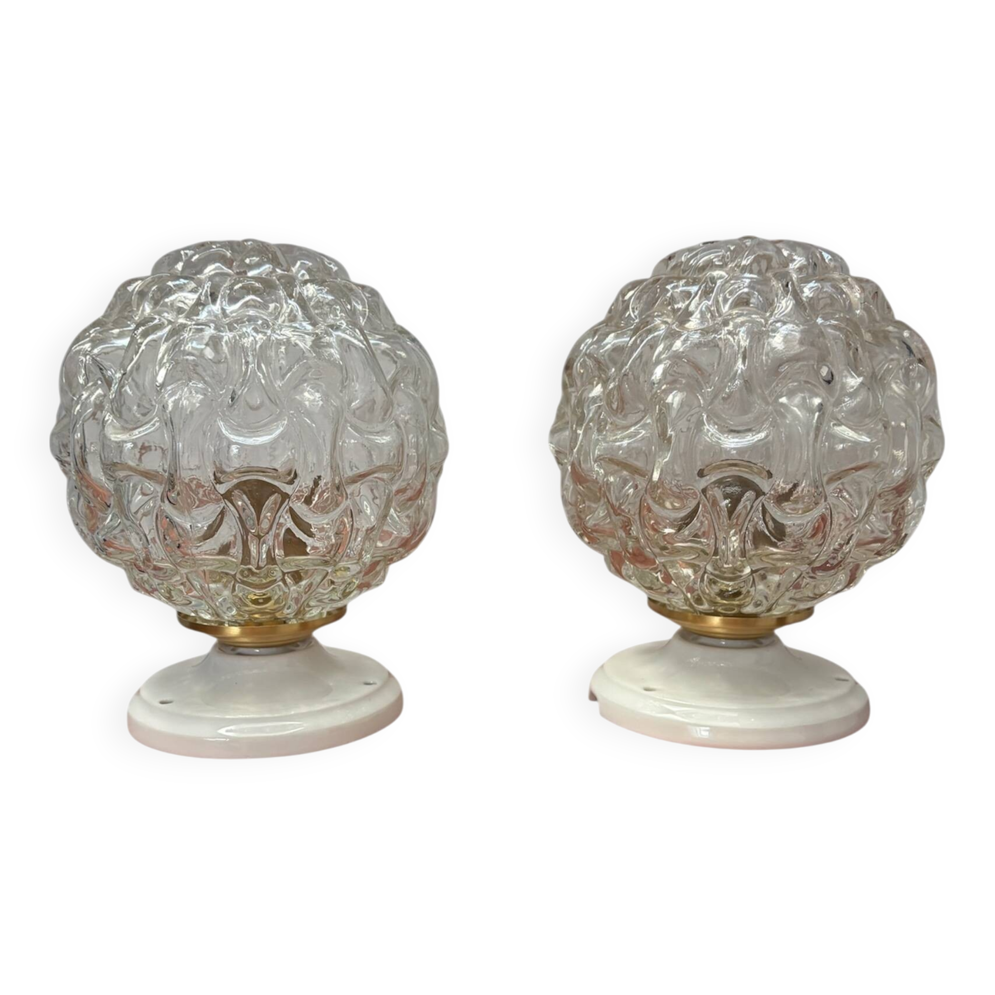 Pair of vintage globe wall lights in cut glass