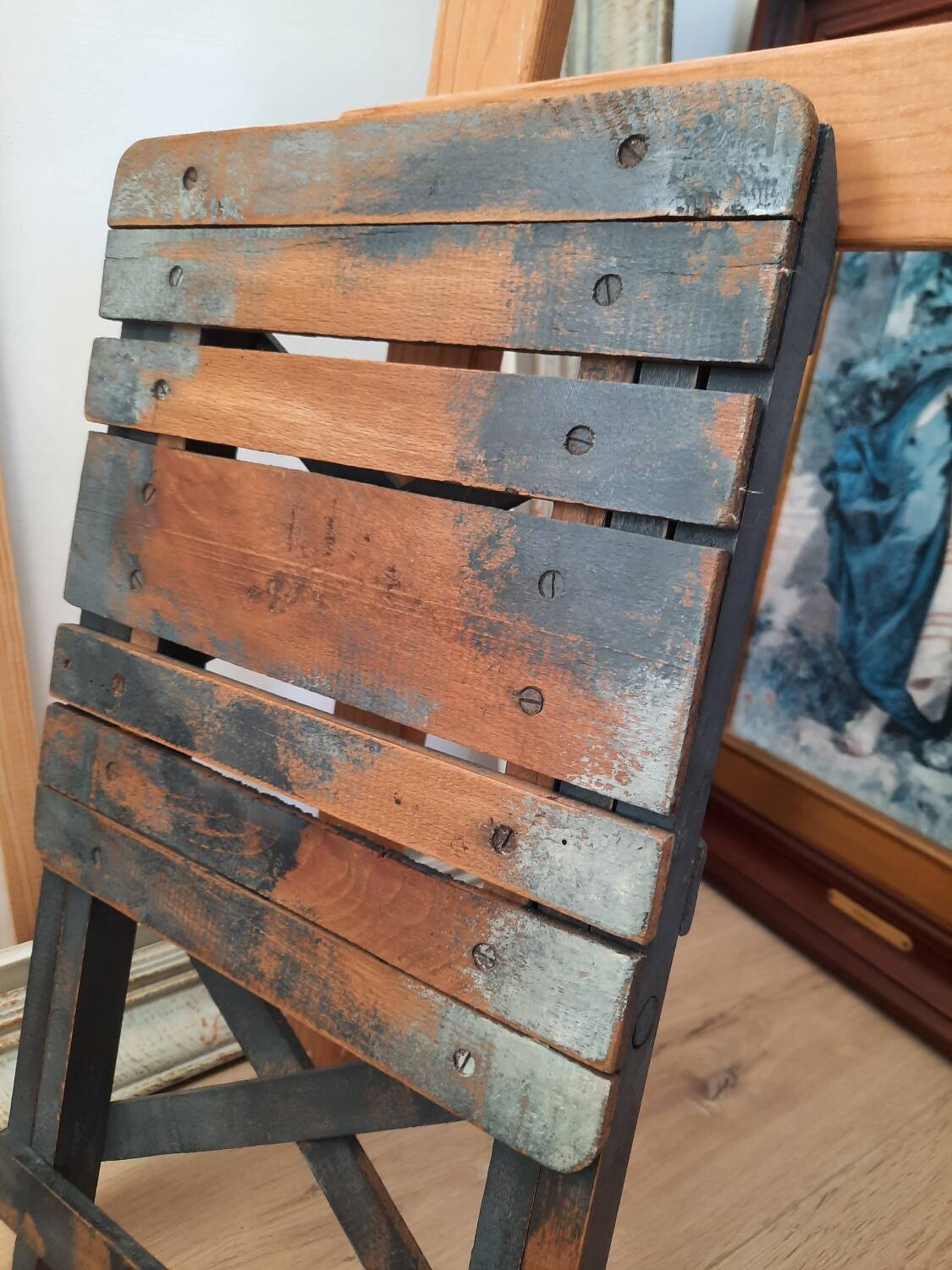 Antique wooden folding stools for painter
