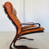 Vintage mid century scandinavian (oddvin rykken) cognac leather chair 1960s