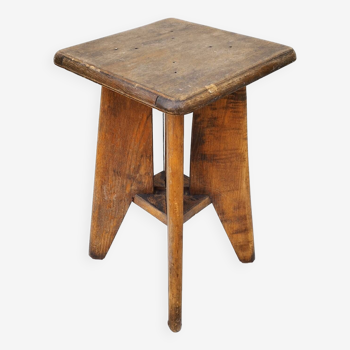 Vintage varnished wood compass feet workshop stool