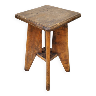 Vintage varnished wood compass feet workshop stool