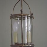 French vintage silver finished brass cylindrical glass 2 light hall lantern 3929