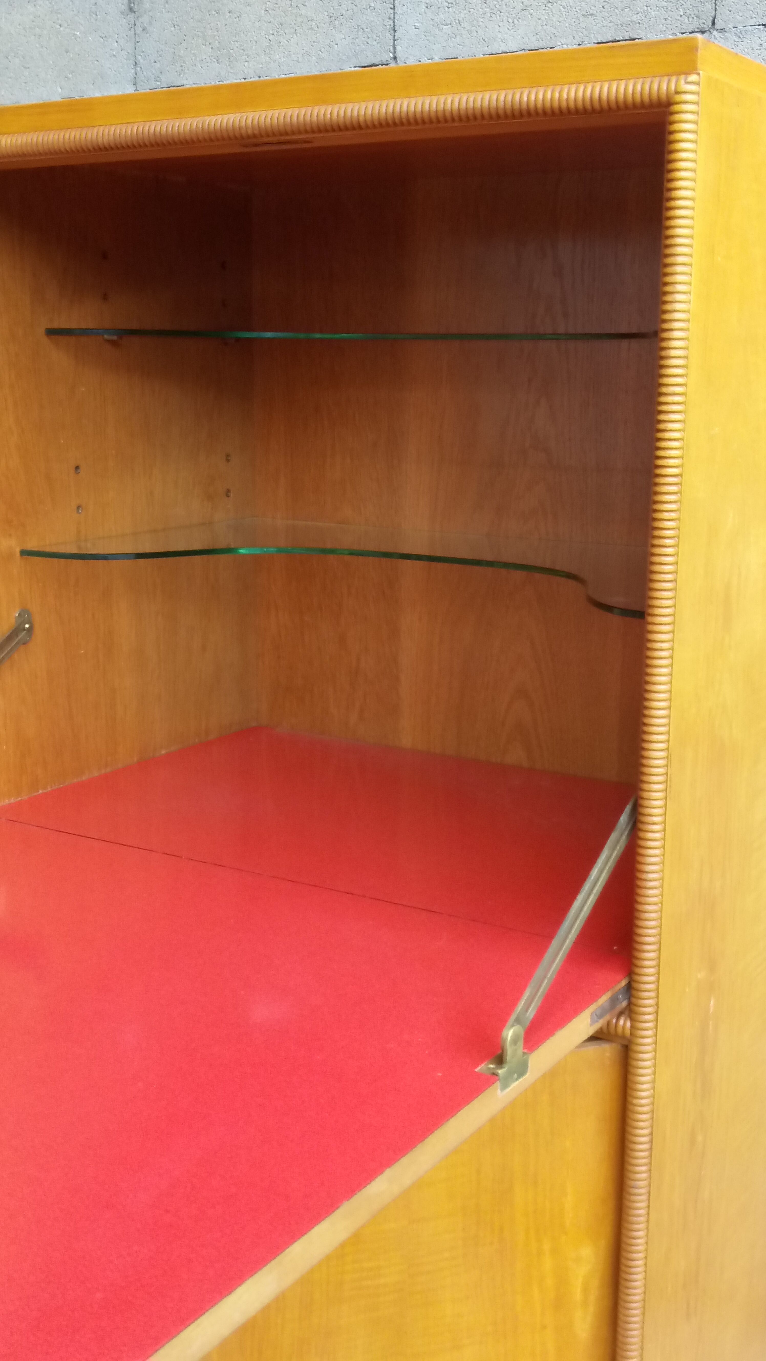 Bar work French formica red-pink and oak circa 40 Francisque Chaleyssin