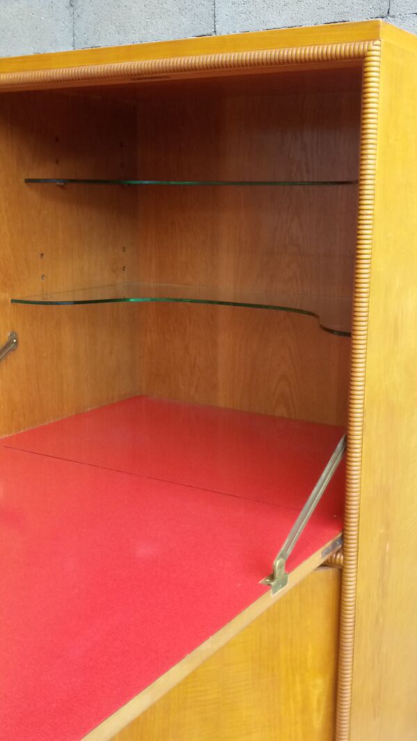 Bar travail Français formica rouge-rose et chêne circa 40 Francisque Chaleyssin