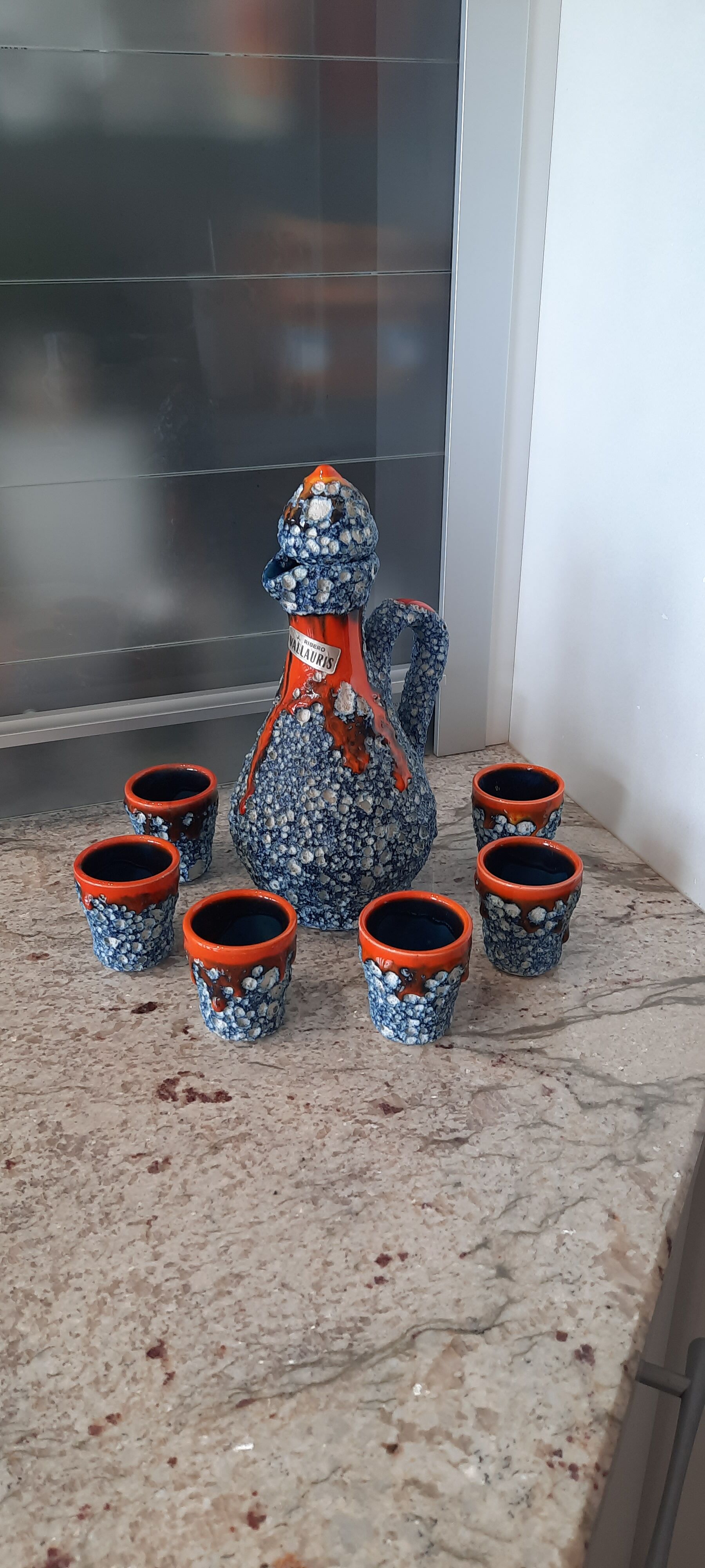 Vallauris sea foam ceramic liquor service