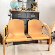 Vintage blonde wood two-seater bench by Baumann
