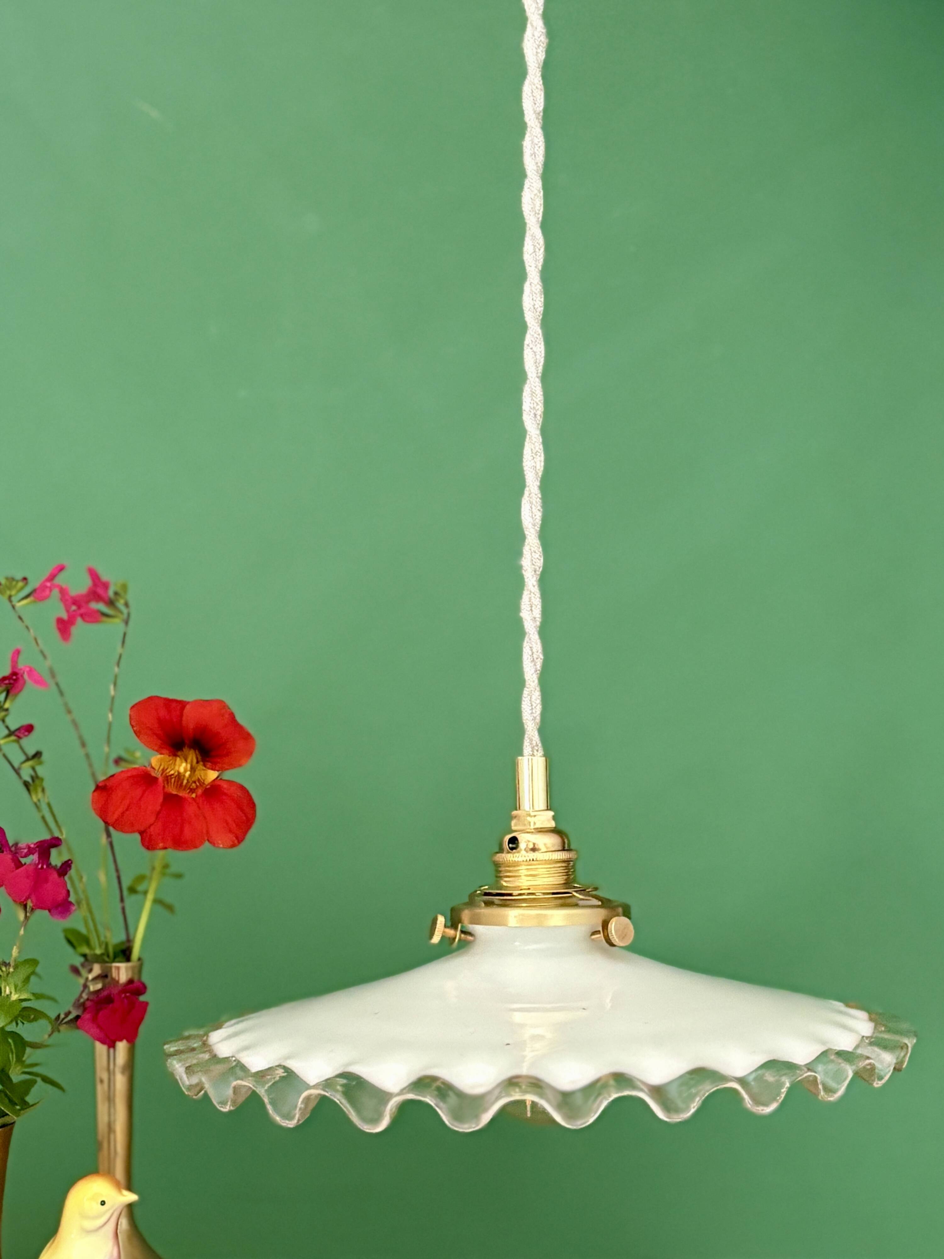 Vintage white opaline lace pendant light (OP12)
