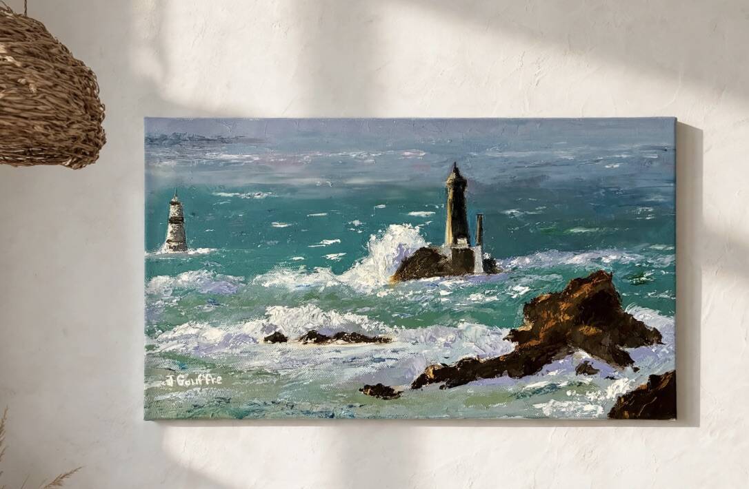 Oil painting on canvas Lighthouse Raz de Sein