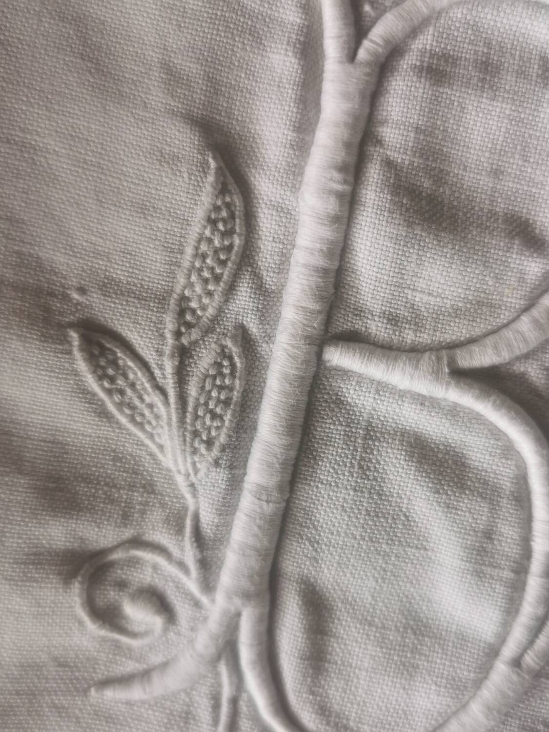 Old very large linen sheet monogrammed BF