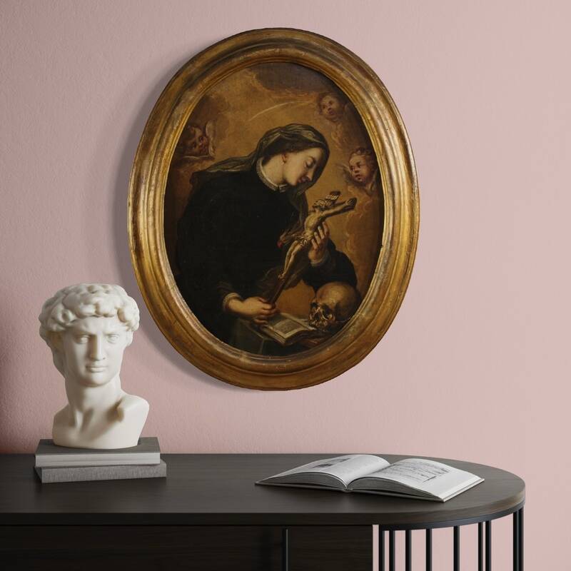 Antique oval painting of Saint Catherine of Genoa from the 17th century