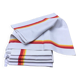 5 old tea towels in ecru linen with orange, red and yellow stripes