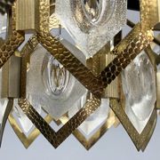 Faceted glass chandelier brass Jaroslav Bejvl Kamenický Šenov 1960s Czechoslovakia
