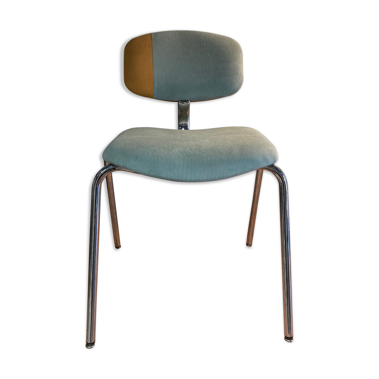 Chair 70s sky blue velvet and mustard