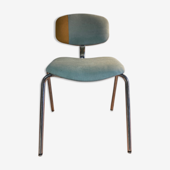 Chair 70s sky blue velvet and mustard