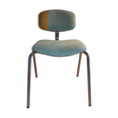 Chair 70s sky blue velvet and mustard