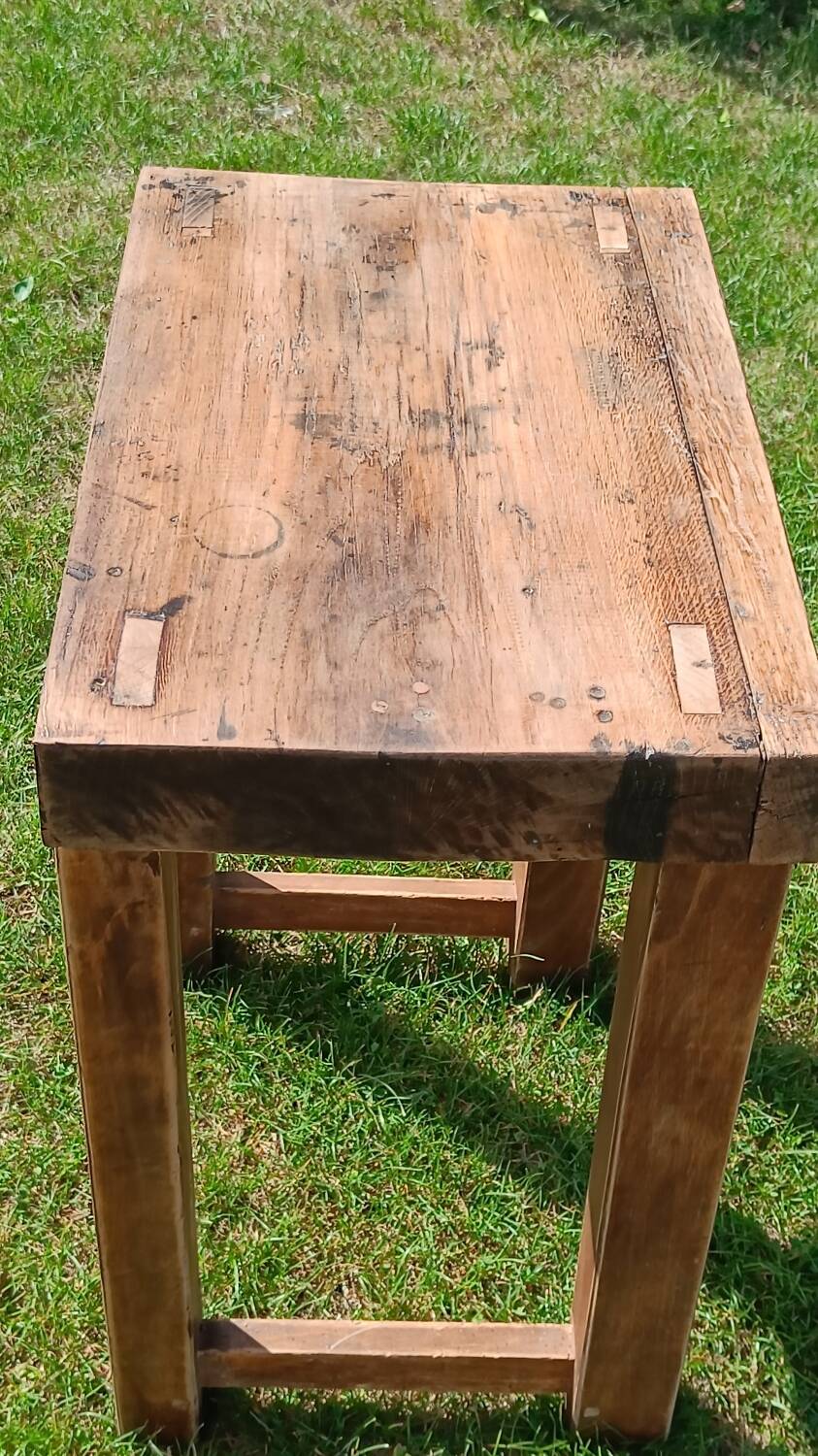Small antique workbench in solid oak