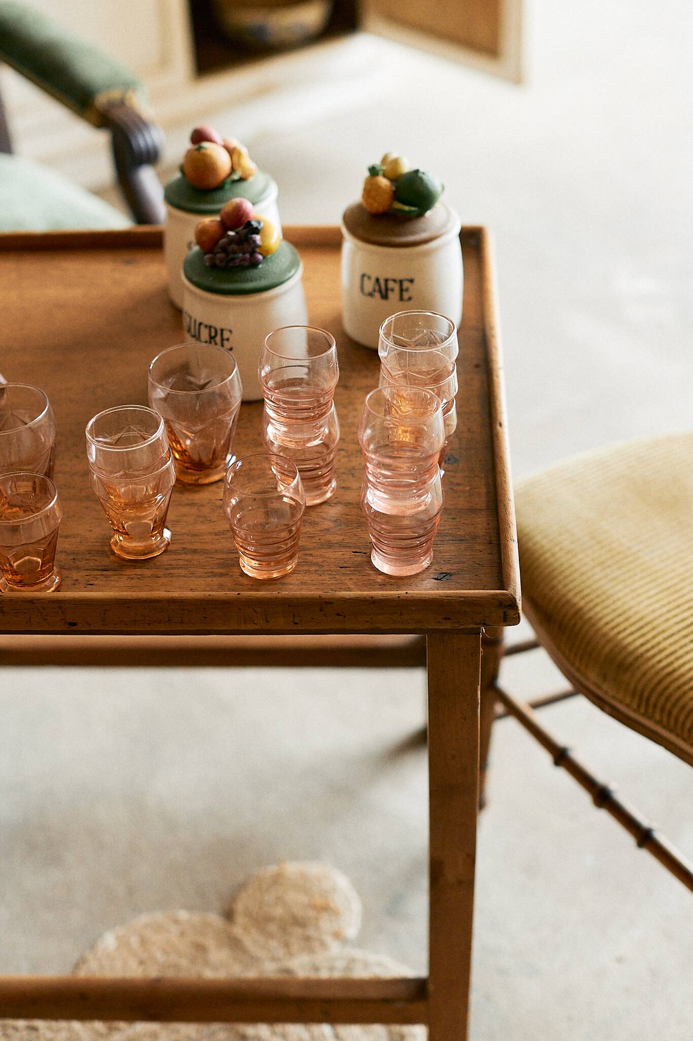 Set of 7 vintage pink glasses