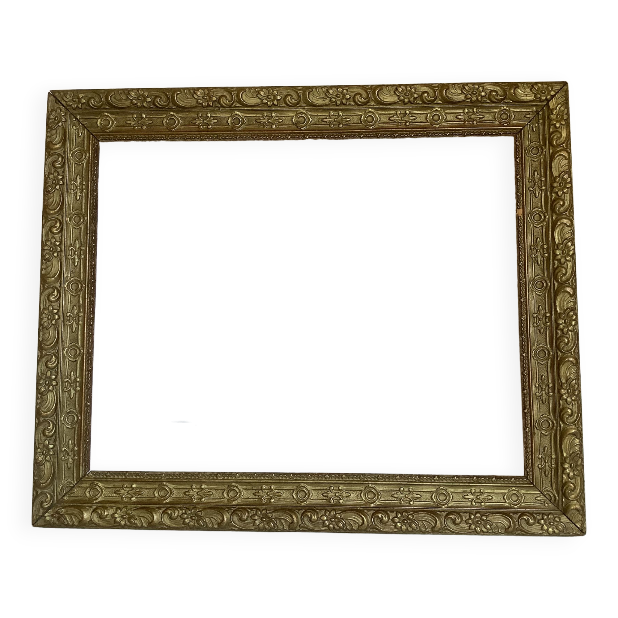 Old gilded wood frame pattern flowers without glass