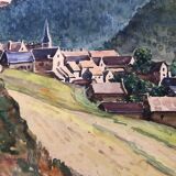 Watercolor painting mountain landscape by joseph hillion circa 1920 village alpes savoie, unframed