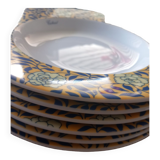 6 assiettes creuses Cacharel décor floral jaune et bleu