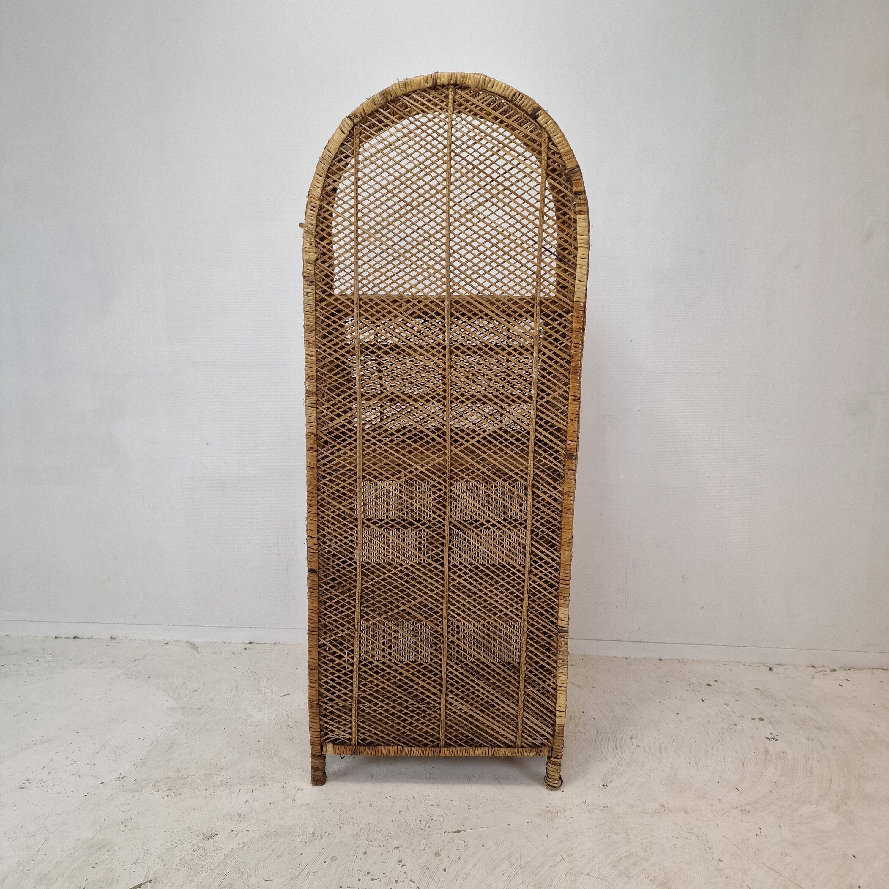 Italian bamboo and rattan credenza or bookcase, 1970s