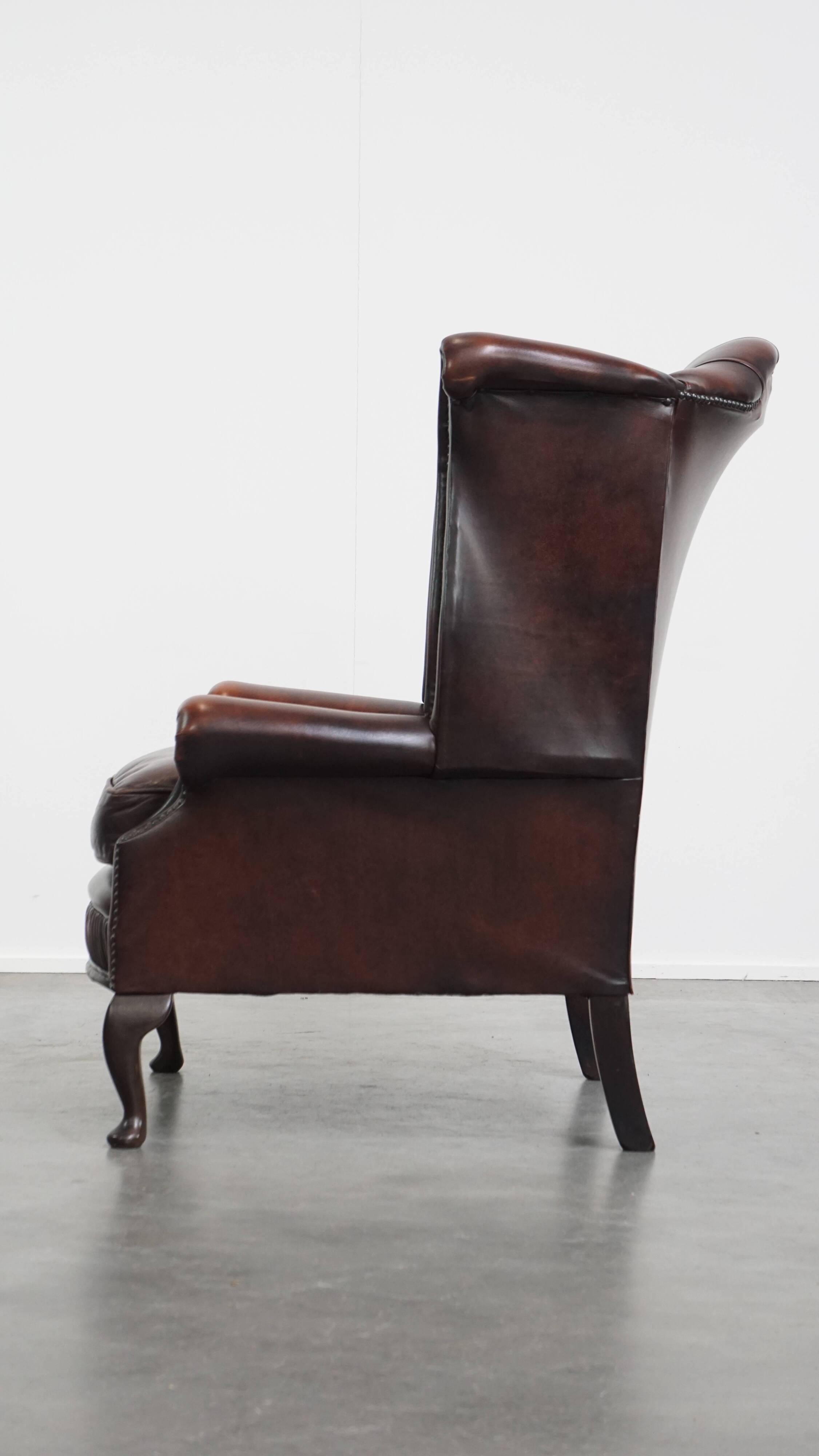 Brown Cowhide Leather Chesterfield Wingback Chair