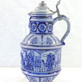 Large pitcher with gres Blue Ceramic ALLEMENAND WESTERWALD Meal scene