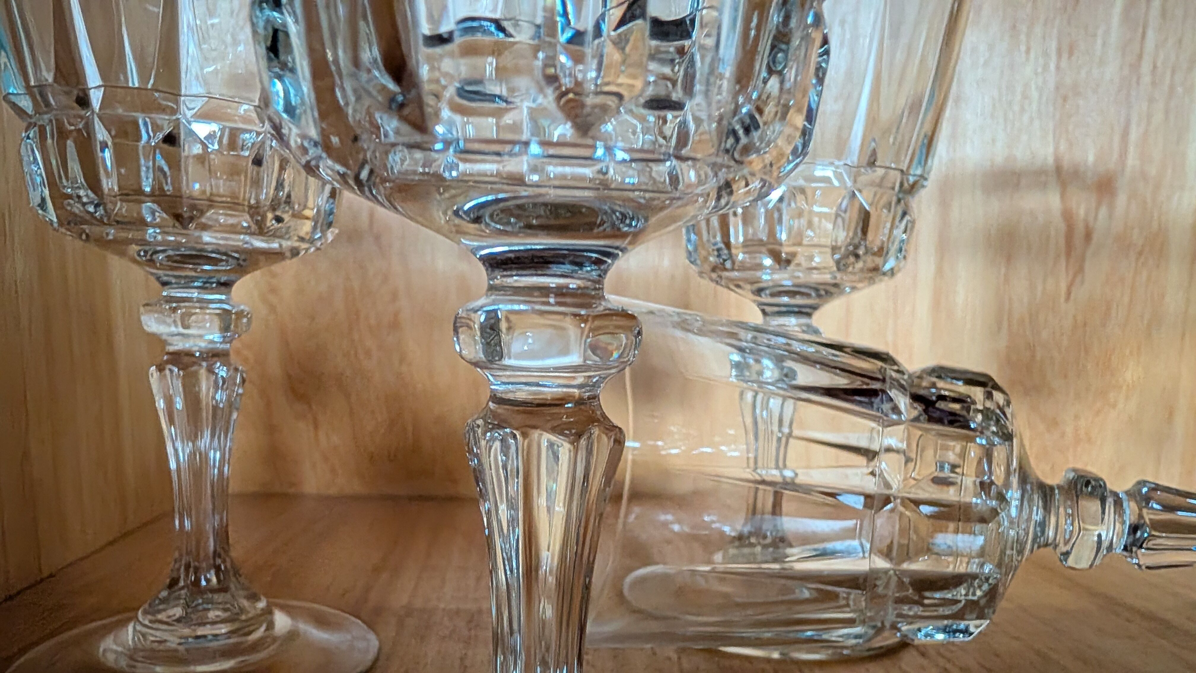 6 vintage faceted stemmed glasses
