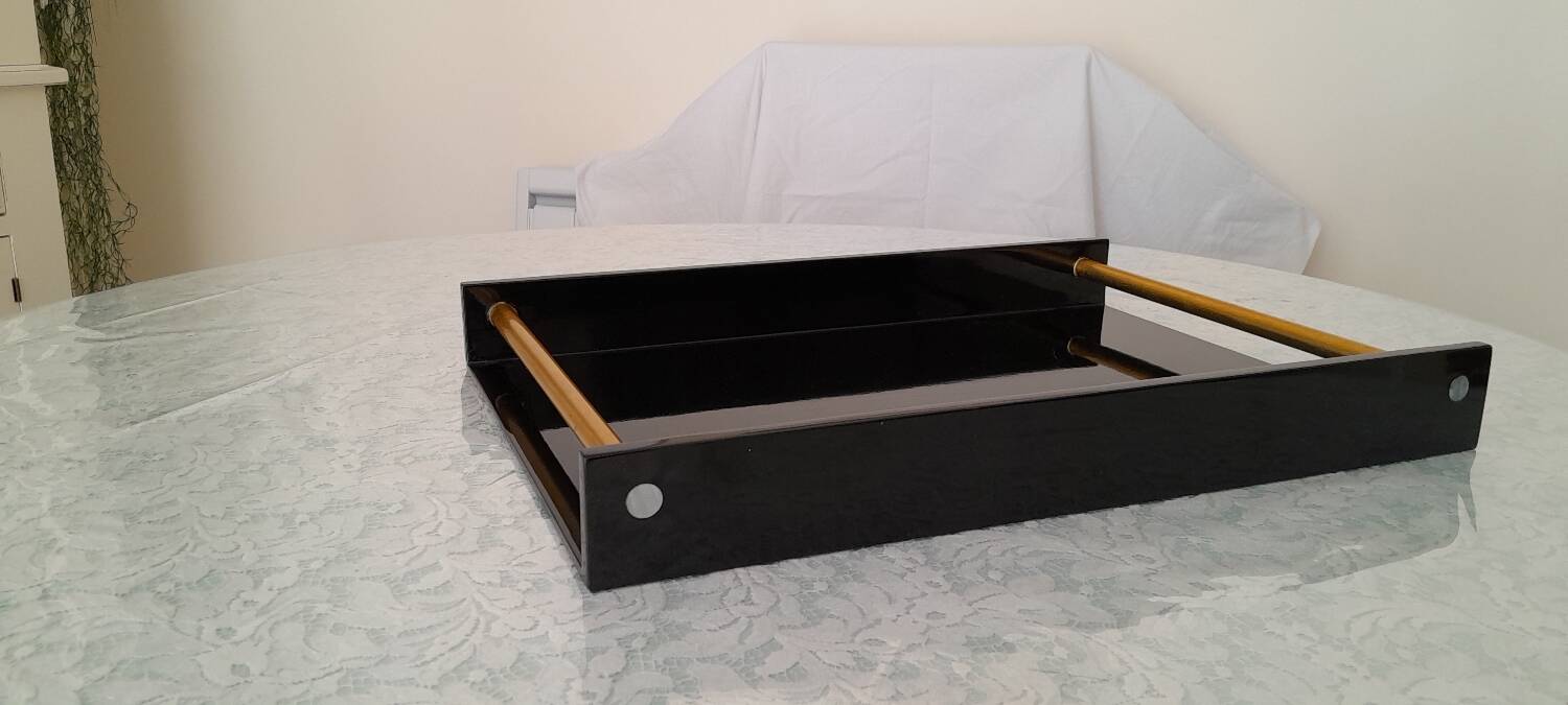 Black and gold lacquered wooden tray
