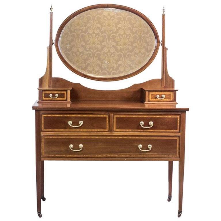 Antique English Softwood and Mahogany Veneer Vanity Table by Maple & Co., 1890s
