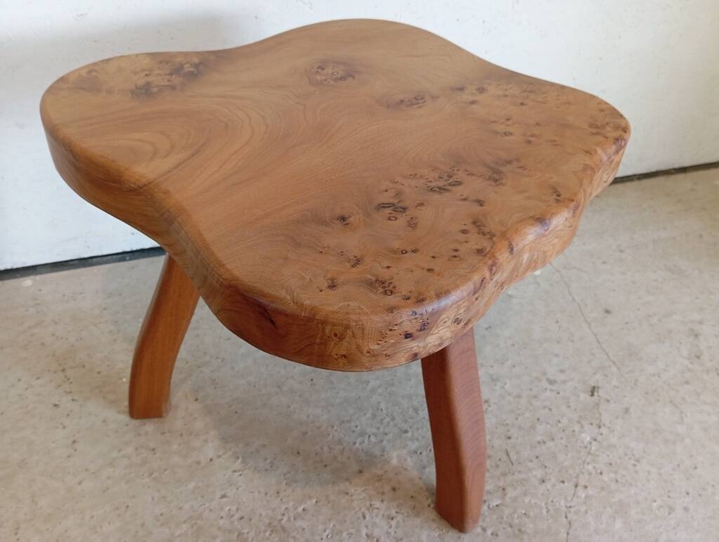 Freeform elm burl tripod coffee table