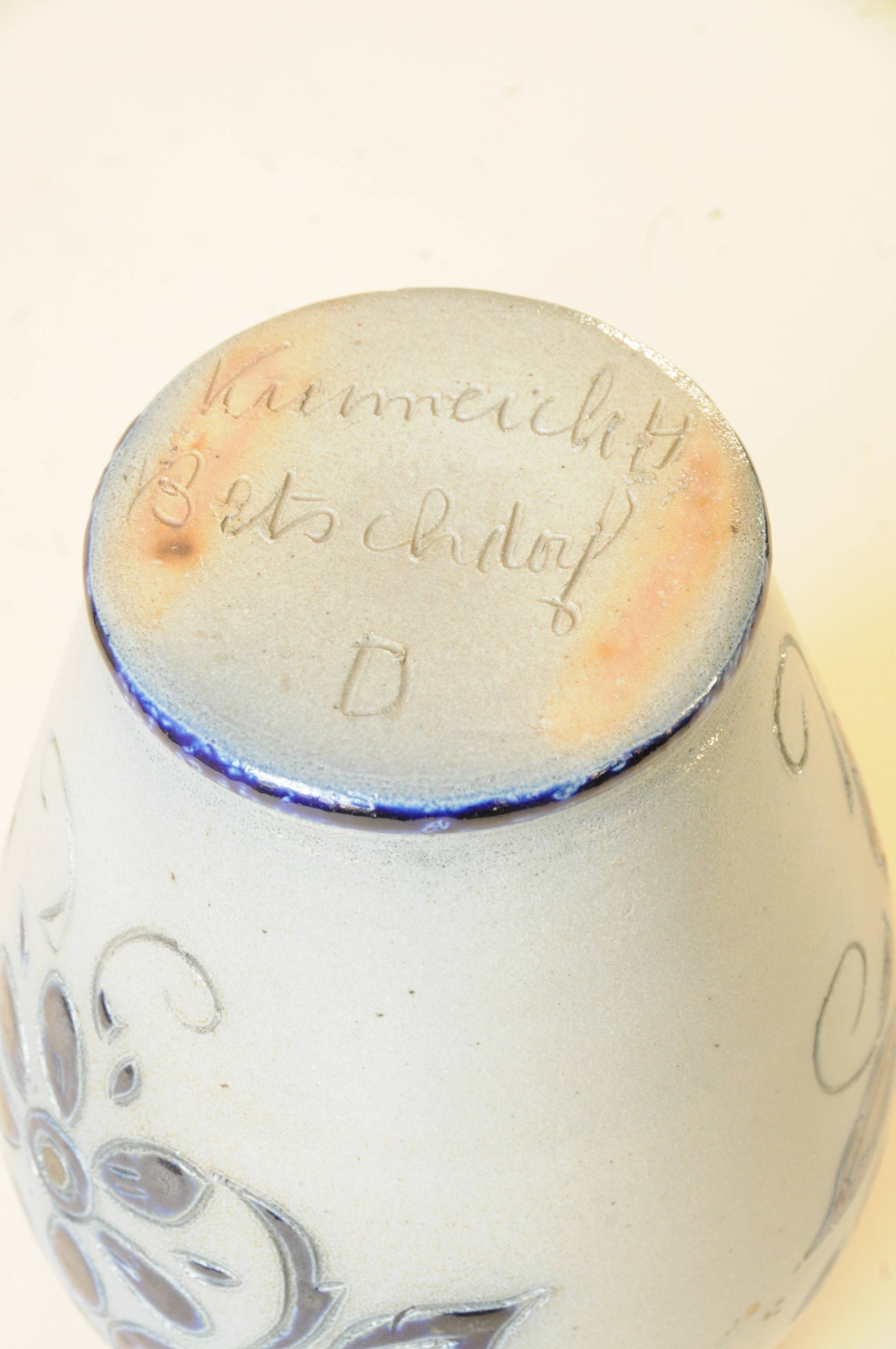 Vintage Stoneware Vase from Alsace Betschdorf - Blue Grey