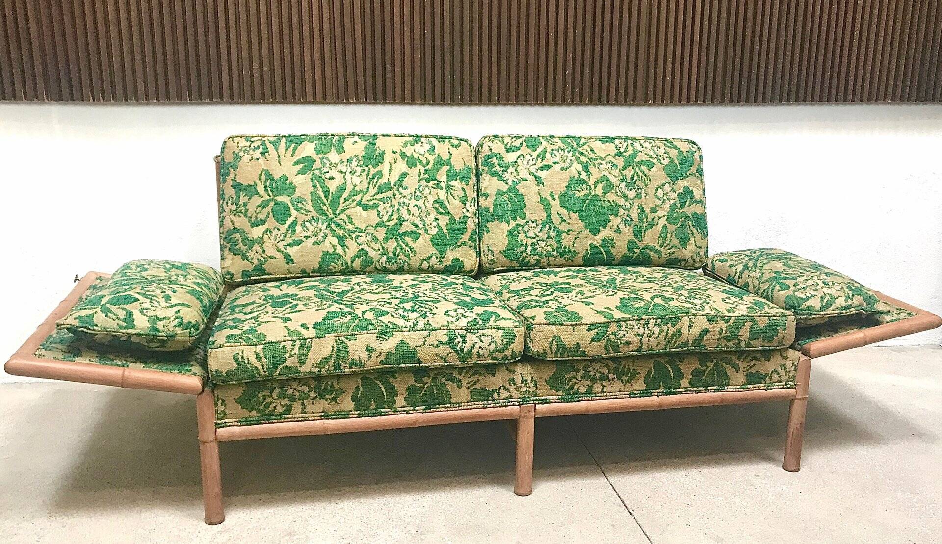 Convertible Two-Seater Sofa / Daybed in Bamboo Style, France 1960s