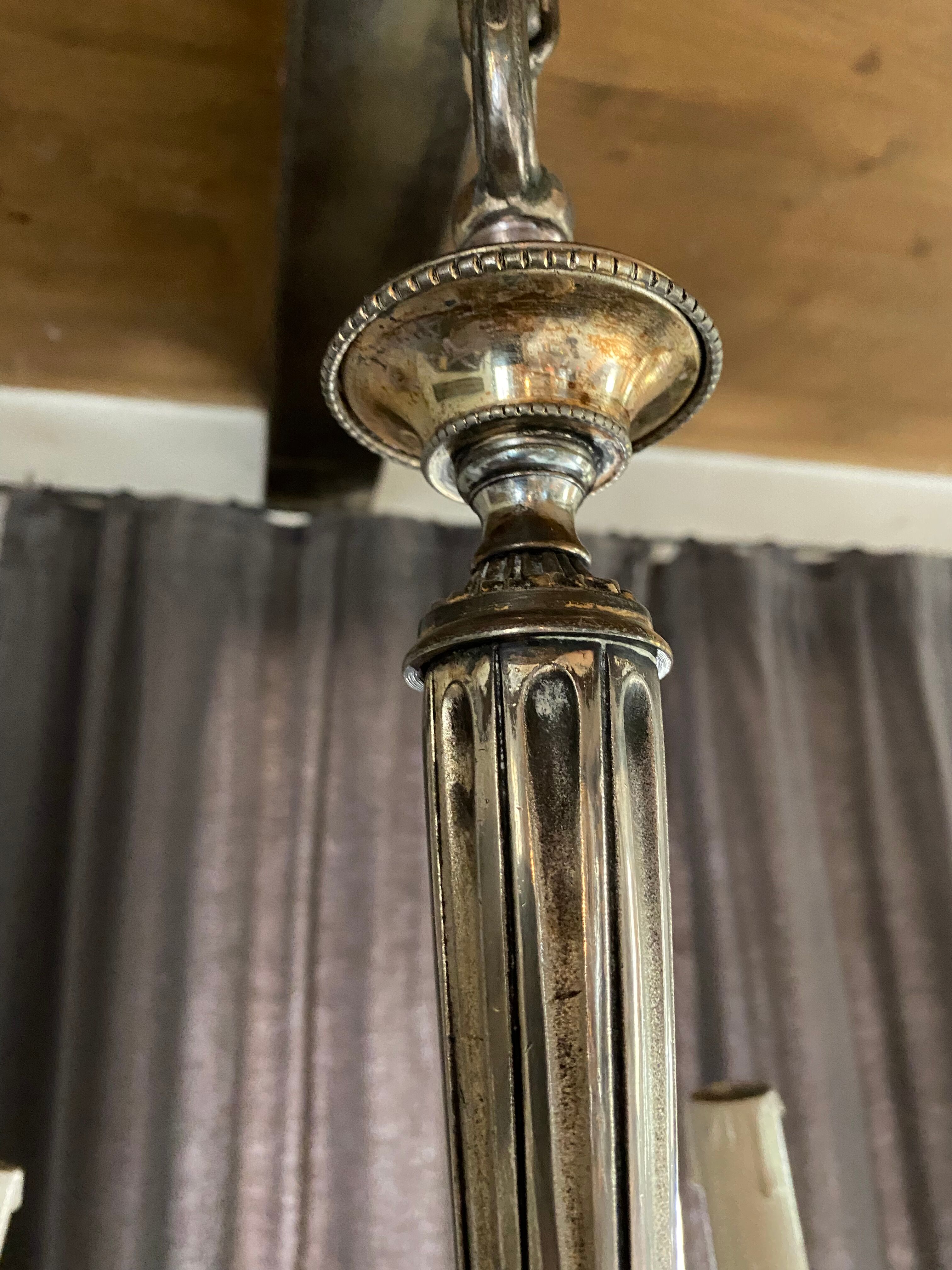 Neo-classical chandelier silver metal