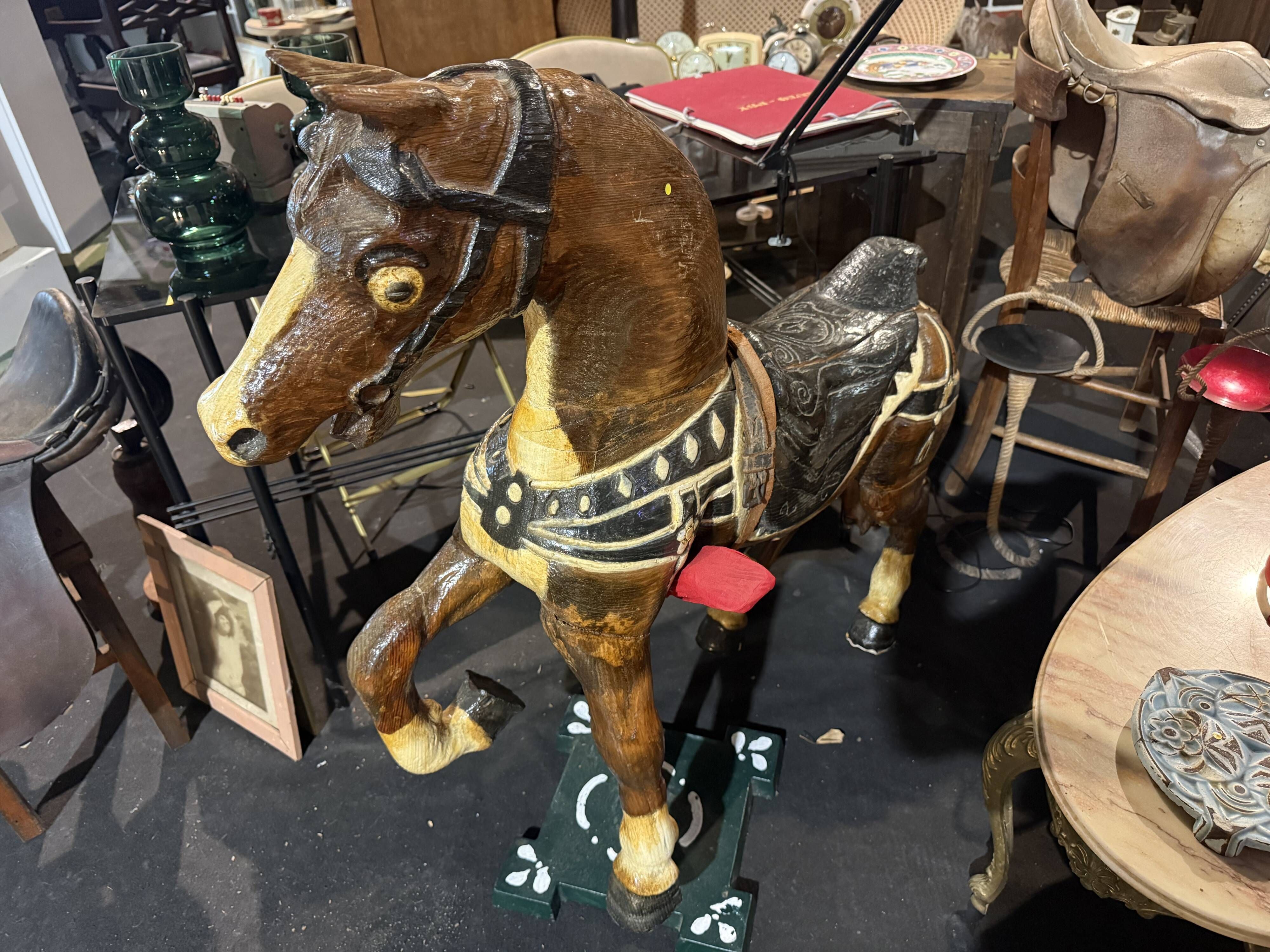 Carousel horse / decorative wooden horse, carved and varnished.