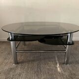 Vintage coffee table from the 80s in smoked glass and chrome metal