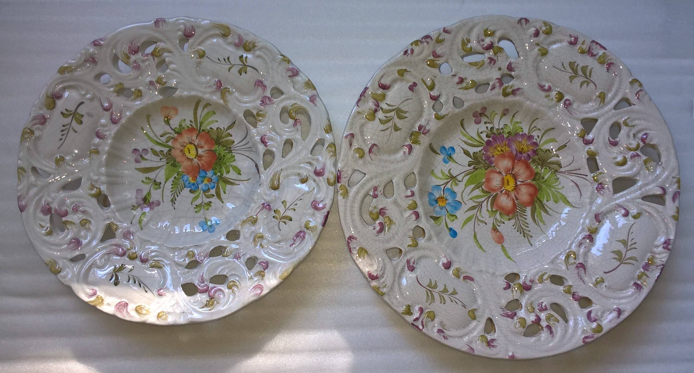 Boch & freres (b&f) plates openwork cracked ceramic vintage floral pattern
