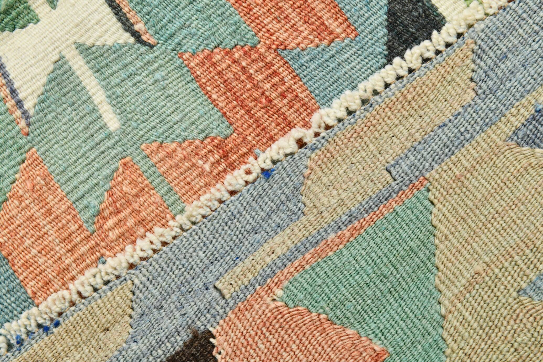 6x10 Light Blue & Green Goemetric Kilim Rug, Handmade Wool Bedroom Carpet